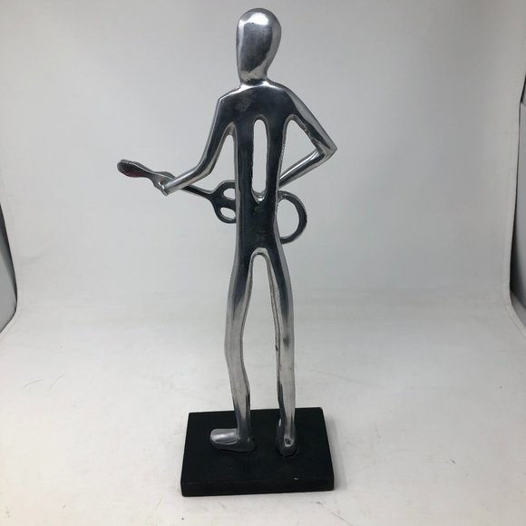 Art 17 1/4”  Silver Metal Sculpture Guitar Player  Statue - Picture 2 of 4